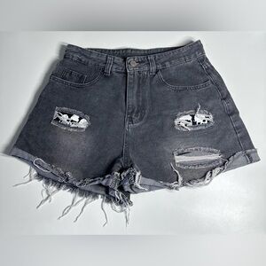 ROMWE Gray Jean Shorts Distressed High-Waisted